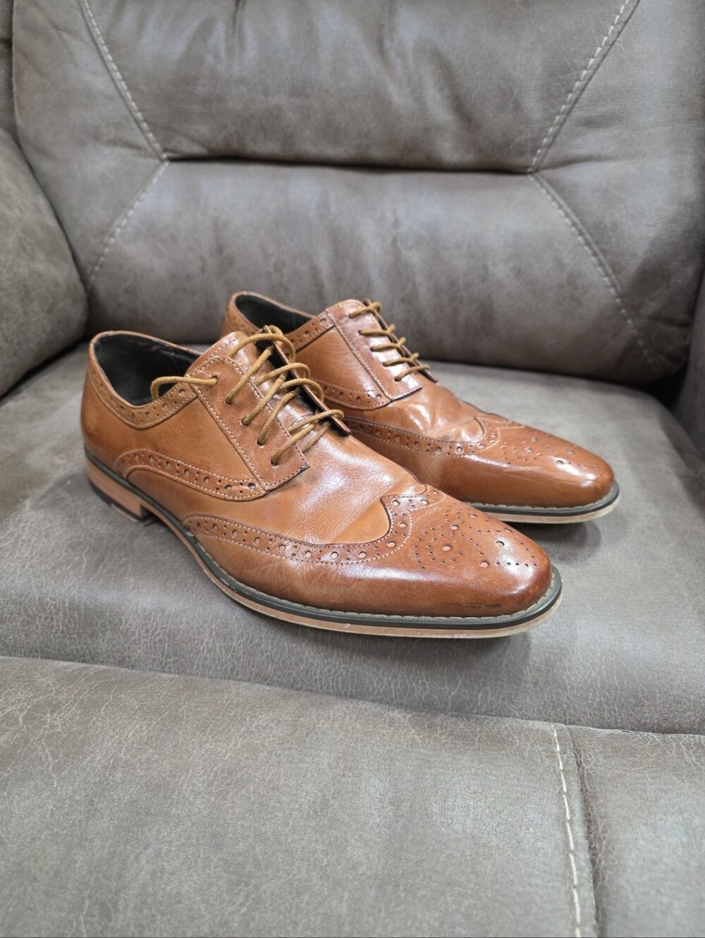 Stacy Adams Tinsley Tan Leather Wingtip Oxfords Dress Shoes 8M‎